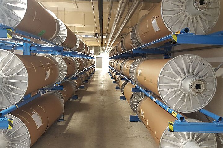 cantilever racking, storage of textile rolls