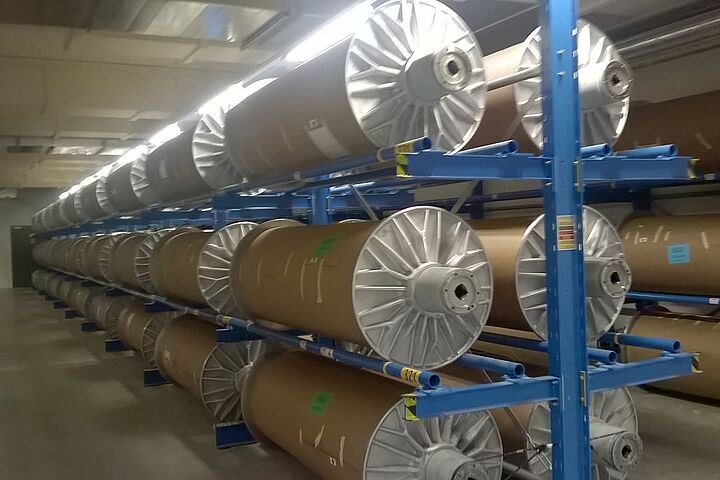 cantilever racking, storage of textile rolls
